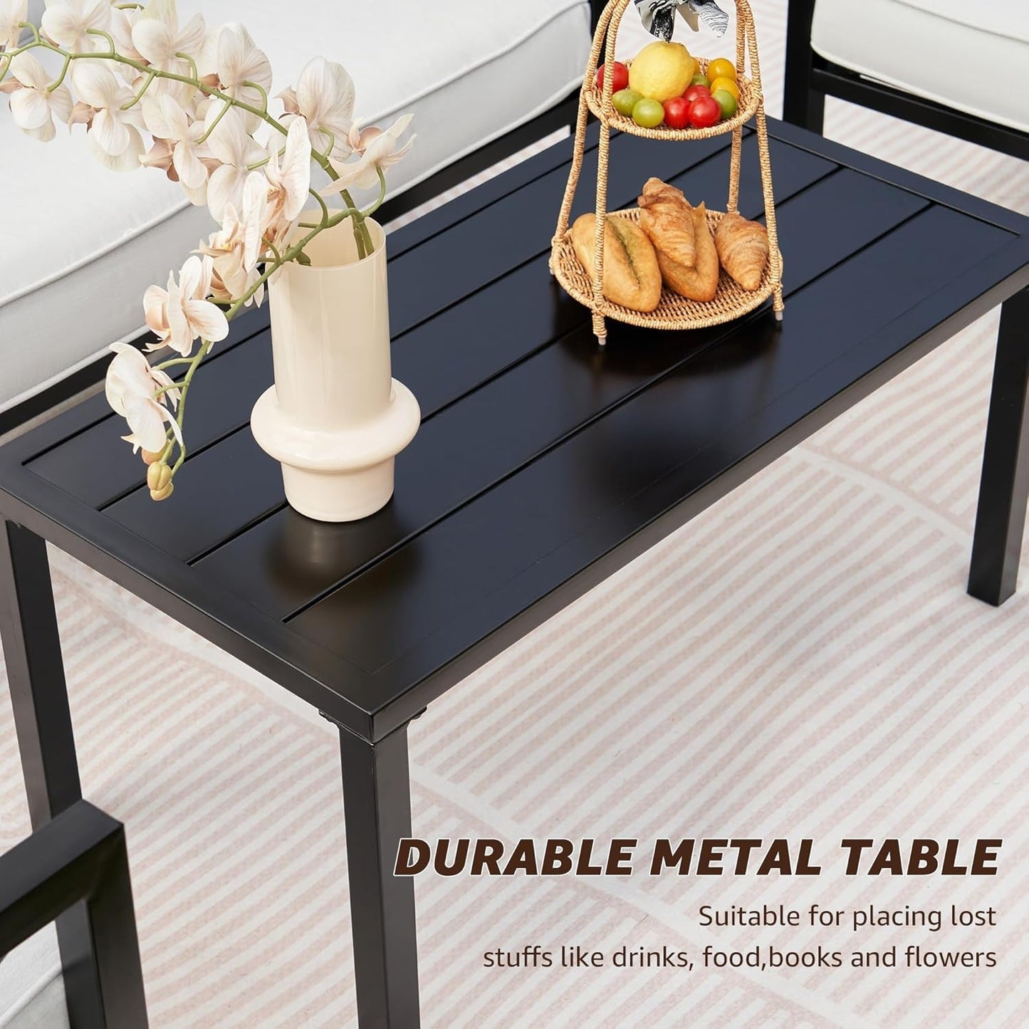 4 Piece Outdoor Metal Patio Set With 5.5 Inch Cushions And Coffee Table-4