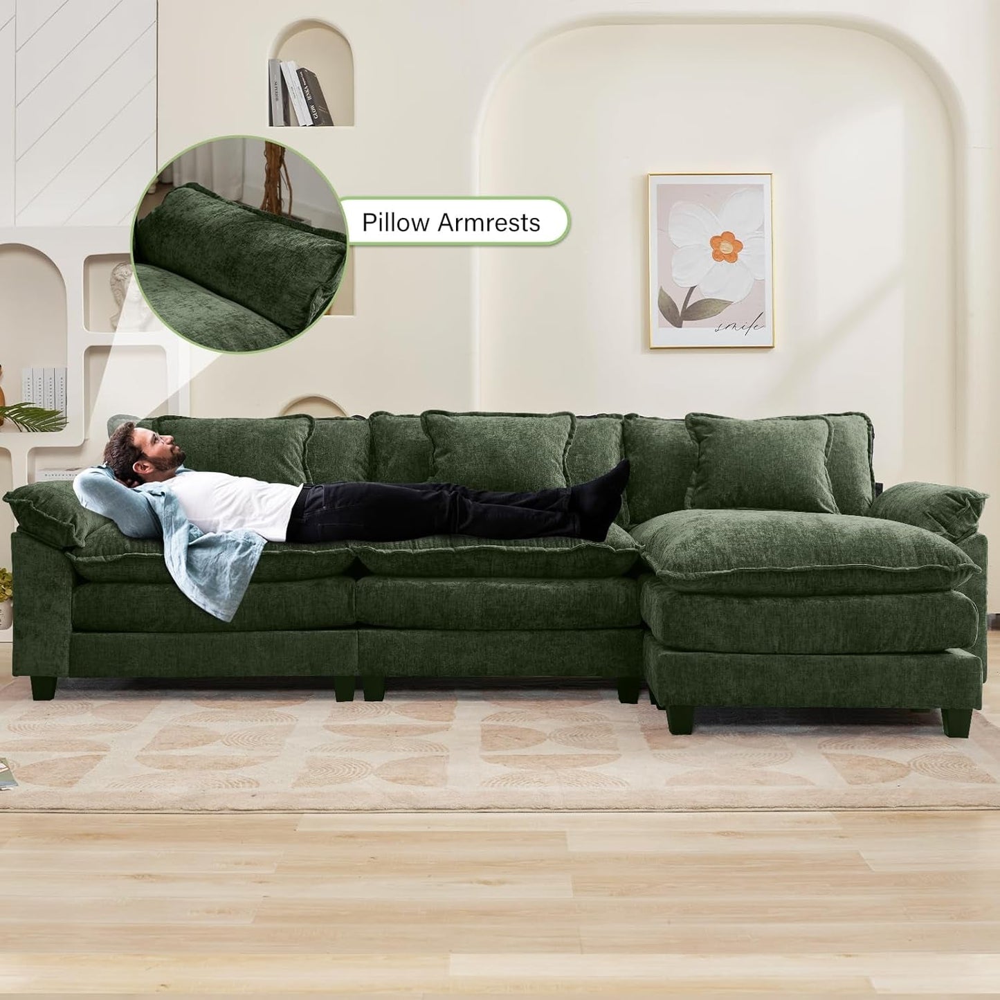 120Inch Green Modular Sectional Sofa Featuring Ottoman-4