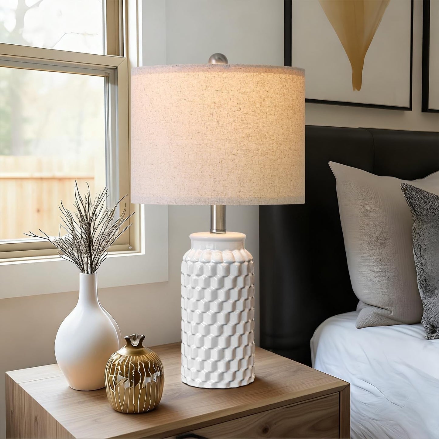 20.5 Inch White Ceramic Contemporary Bedside Lamps-4