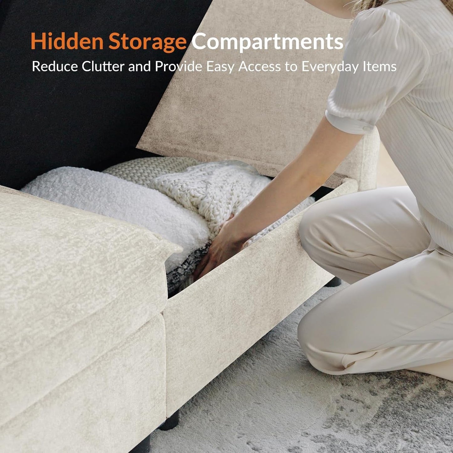 127 Inch Modular Sectional Sofa Beige with Storage Ottoman-4