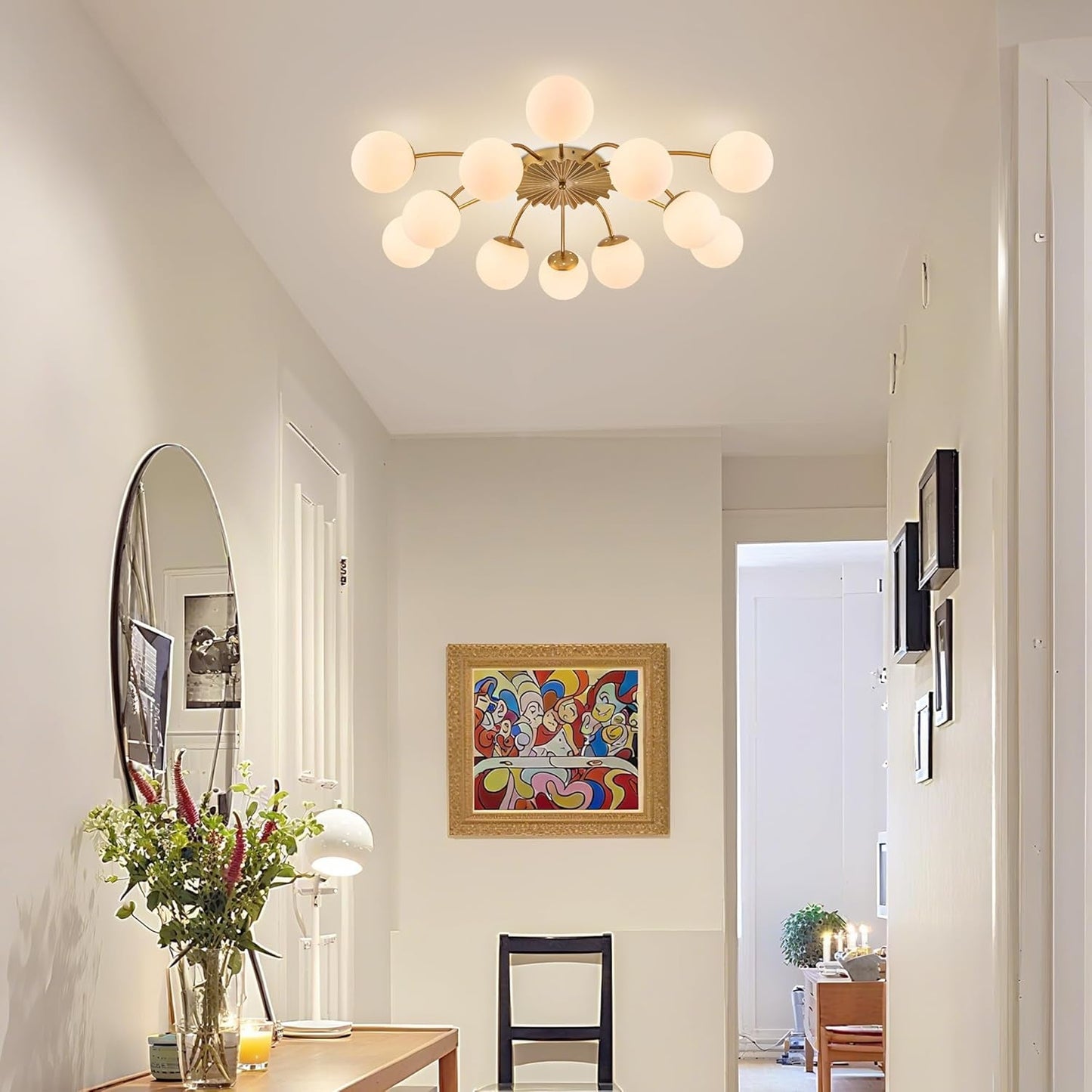 38 Inch Gold Sputnik Chandelier Opal Glass Design Ultra-4