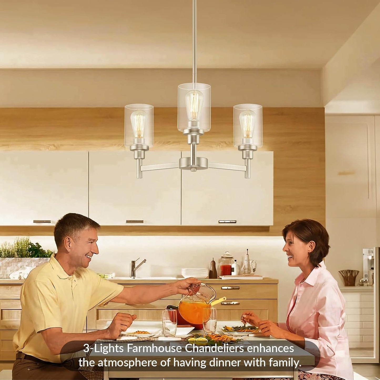 3 Light Brushed Nickel Chandelier With Clear Glass Shades For Dining Room And Entryway-1