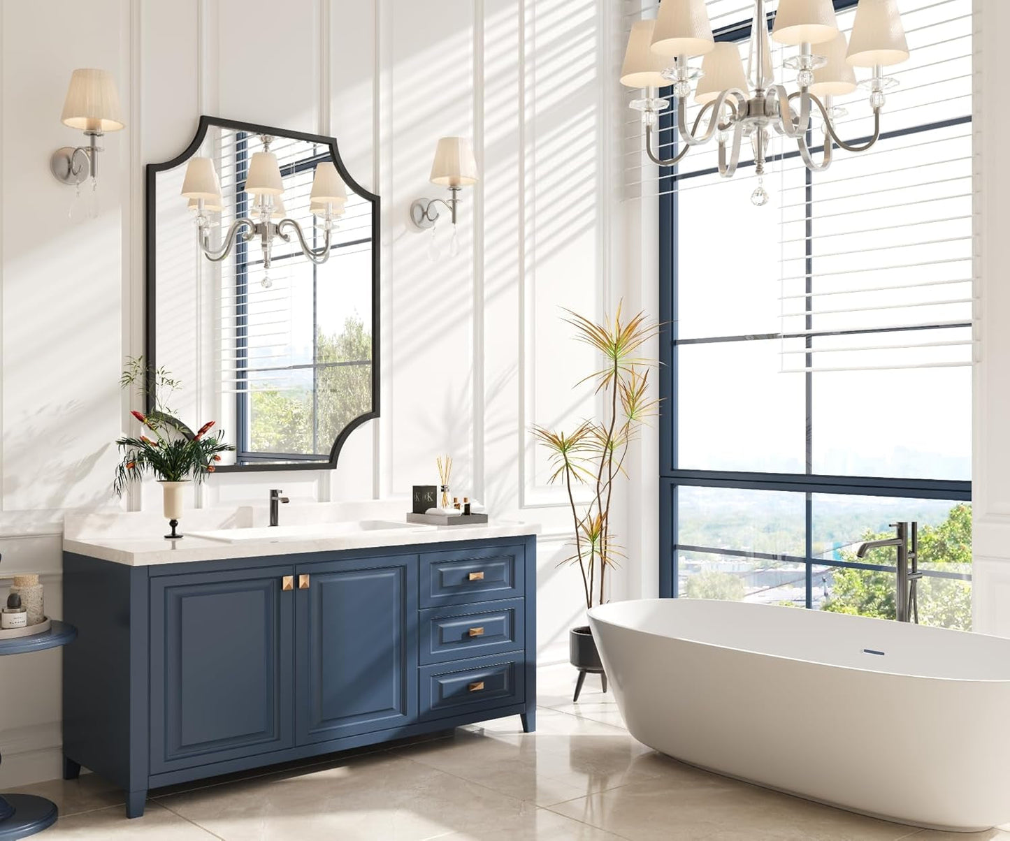 30x40 Black Bathroom Mirror With Gold Scalloped Frame-4