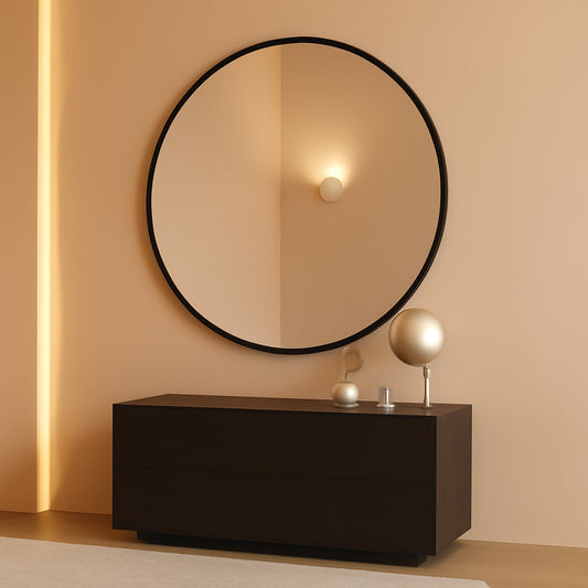 24 Inch Matte Black Round Wall Mirror For Bathroom Vanity And Living Room Decor-0