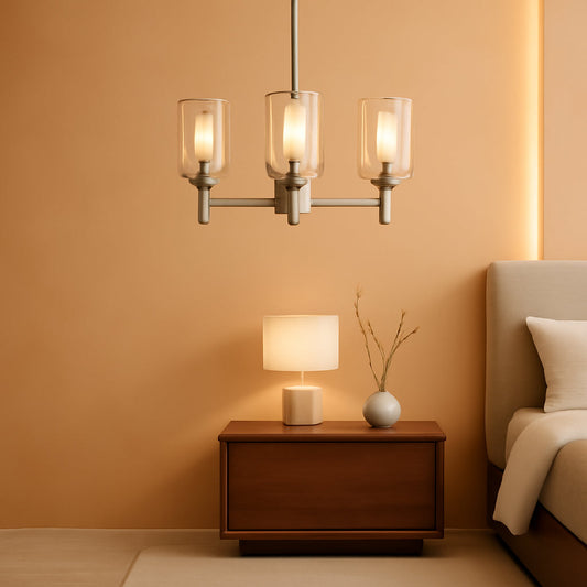 3 Light Brushed Nickel Chandelier With Clear Glass Shades For Dining Room And Entryway-0