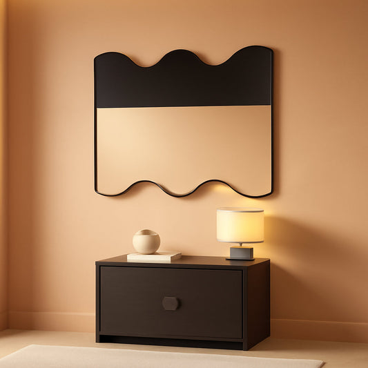 30x35 Black Metal Framed Bathroom Mirror With Wavy Sides-0