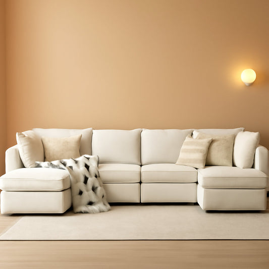 127 Inch Modular Sectional Sofa Beige with Storage Ottoman-0