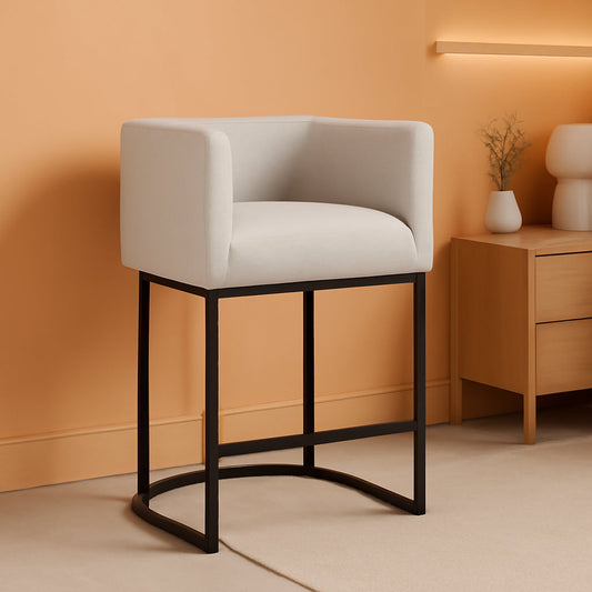 27 Inch Counter Height Barrel Bar Stools With Backrest In Light Gray Linen Upholstery-0