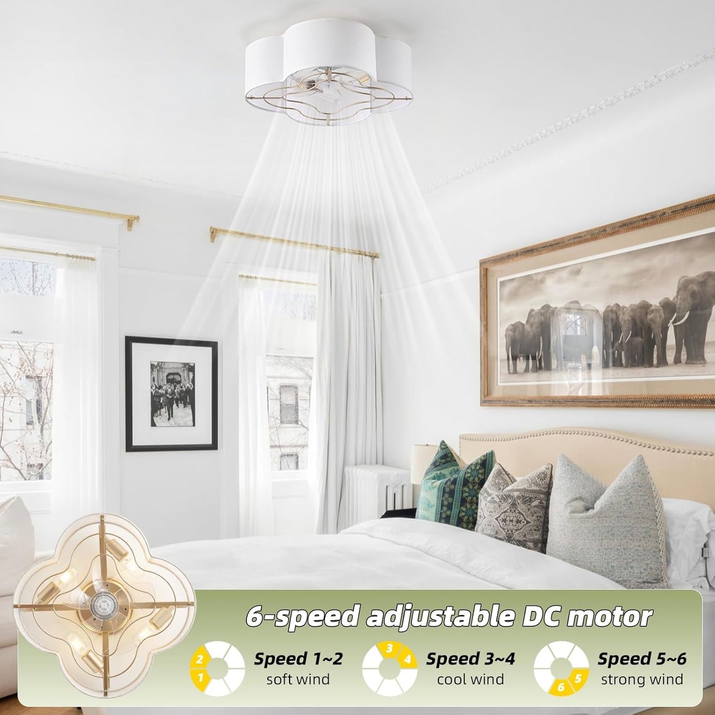 20 Inch Boho White Ceiling Fan With Light Remote Flush Mount-1