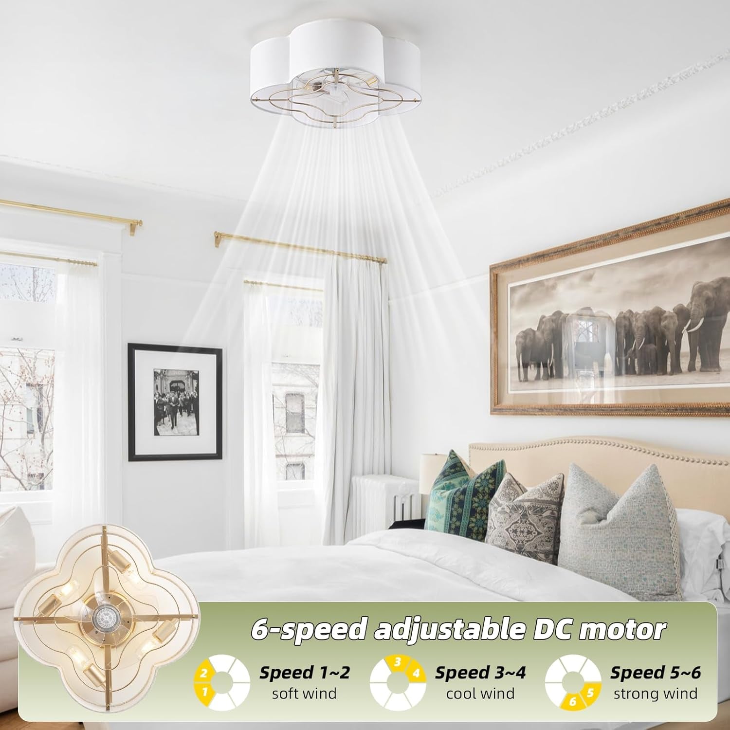 20 Inch Boho White Ceiling Fan With Light Remote Flush Mount-1