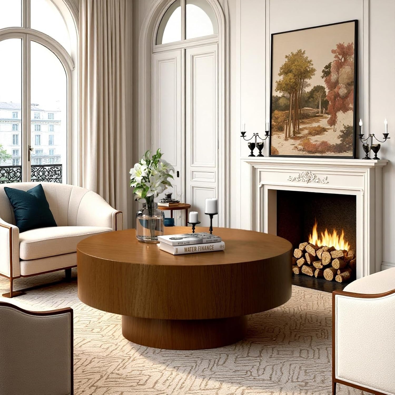 30.5Inch Circular Fluted Drum Coffee Table With Storage-2