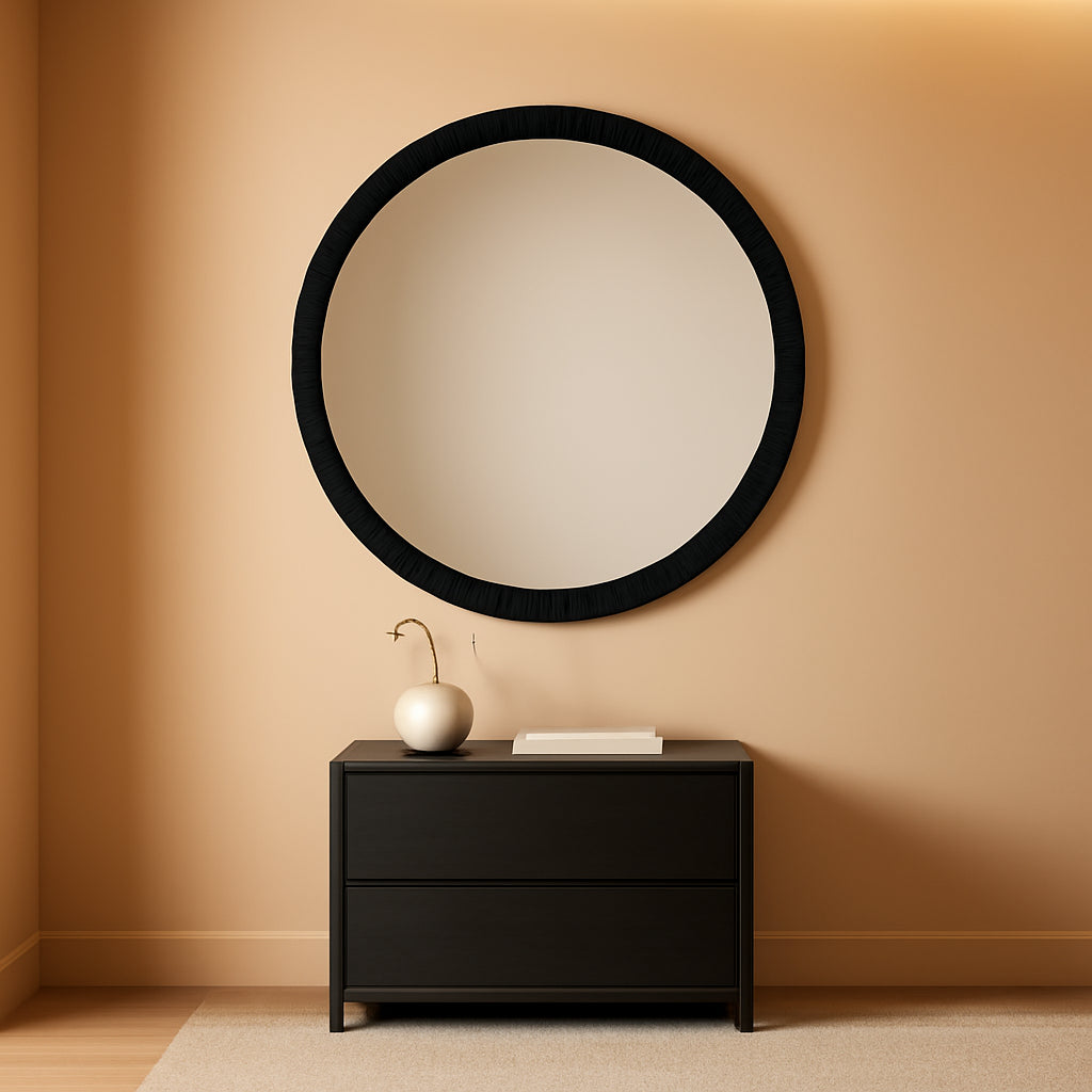 34 Inch Round Industrial Mirror Wall Mounted Matte Black Silver Finish-0