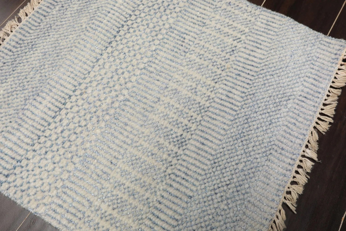 2'x2' Ivory Hand Knotted Tibetan Modern  Wool and Bamboo Silk Oriental Area Rug-4