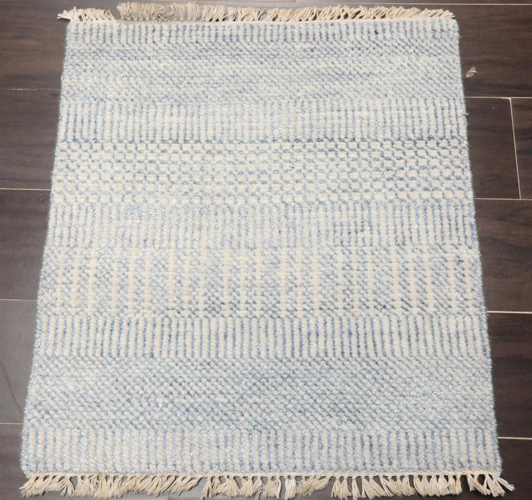 2'x2' Ivory Hand Knotted Tibetan Modern  Wool and Bamboo Silk Oriental Area Rug-1