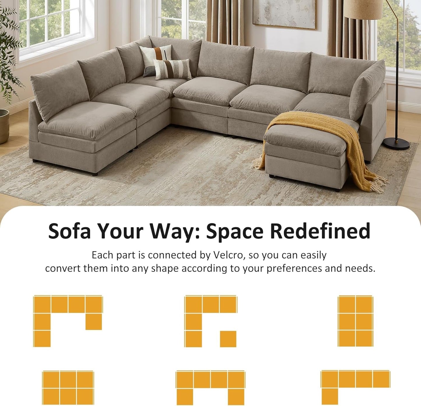 127 Inch Taupe Contemporary Modular Sectional Sofa-2