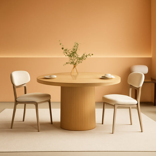 47 Inch Round Dining Table Natural Wood Farmhouse Fluted-0