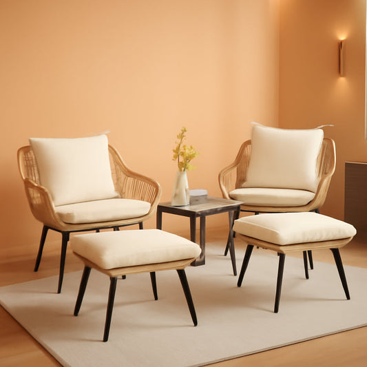 5 Piece Patio Bistro Set With Ottoman Outdoor Wicker Yellow-0