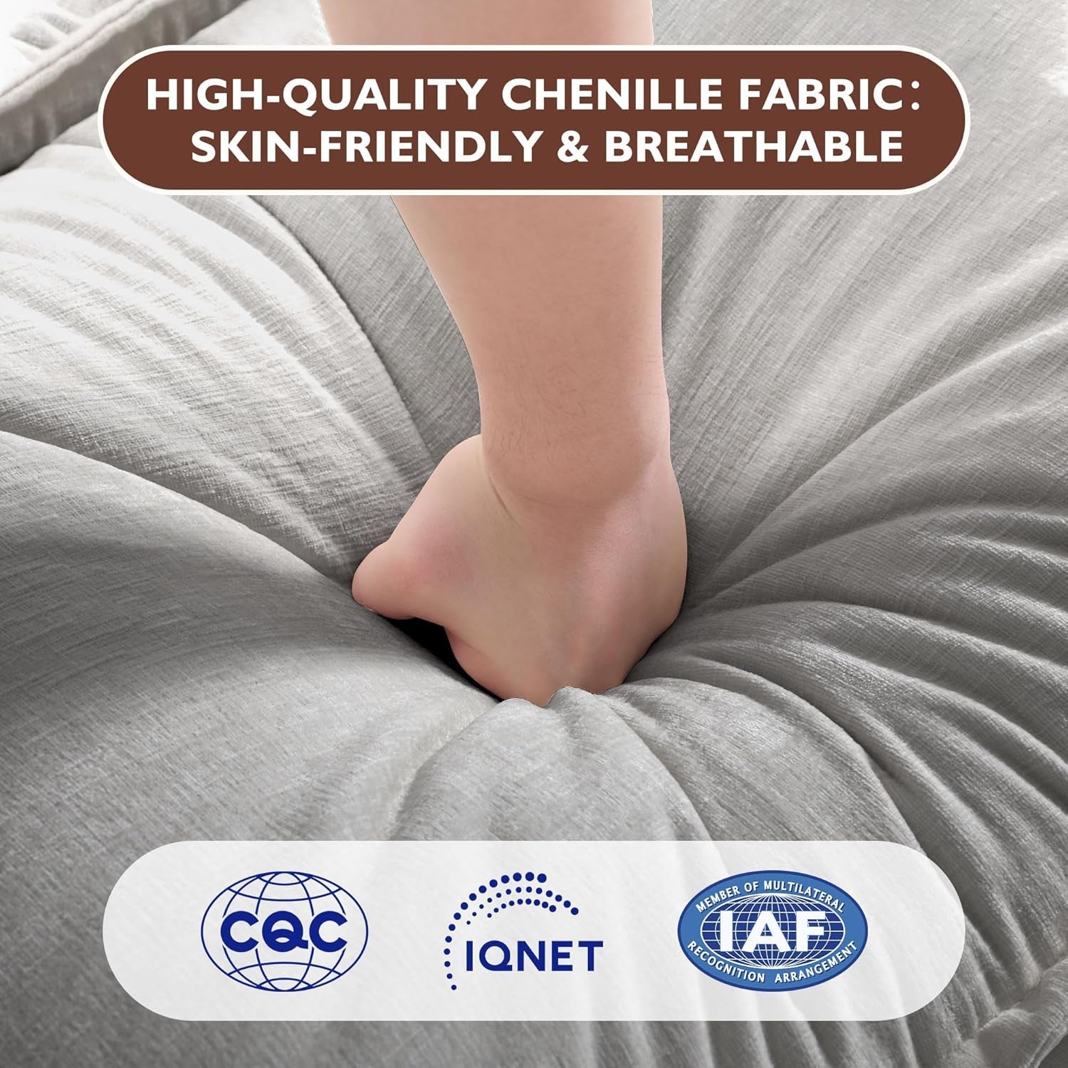 111 Inch L Shaped Modern Glam Sofa Sectional With Ottoman Cloud Foam Cushions Grey Chenille-4