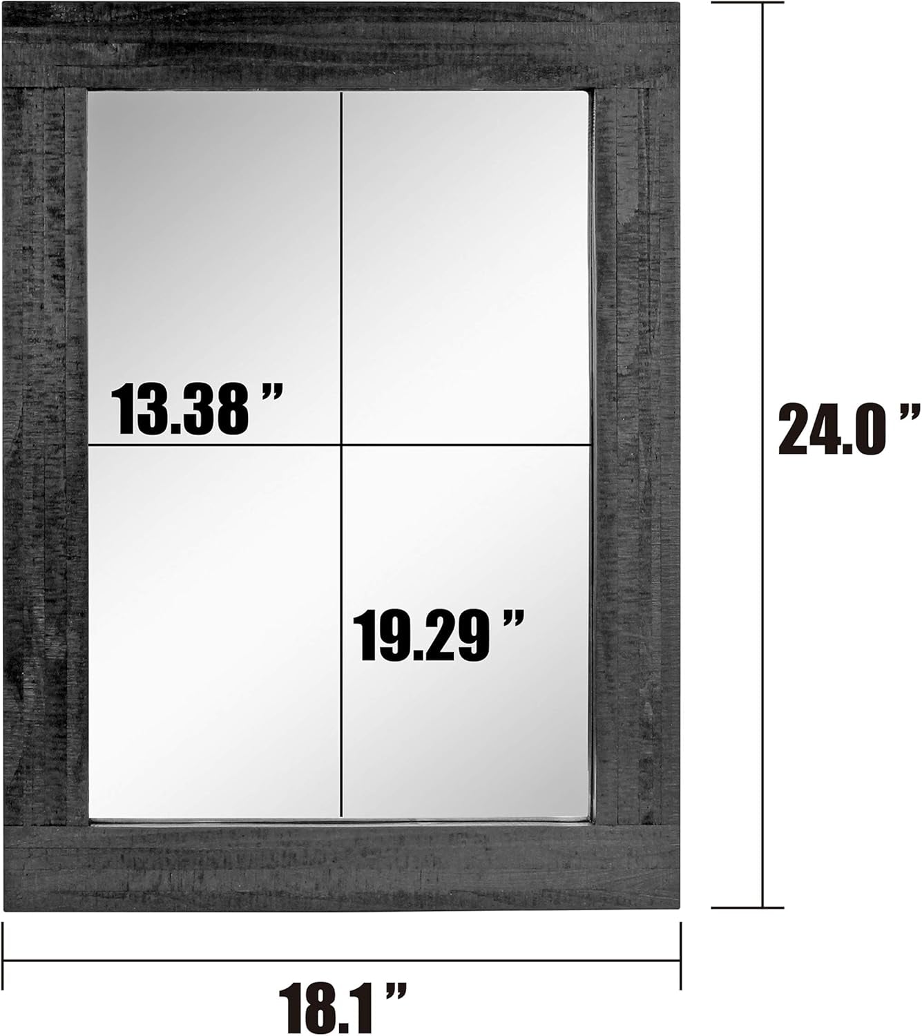 24x18 Inch Rectangle Black Wood Frame Wall Mirror With Attached Hanging Brackets Rustic Decor-3