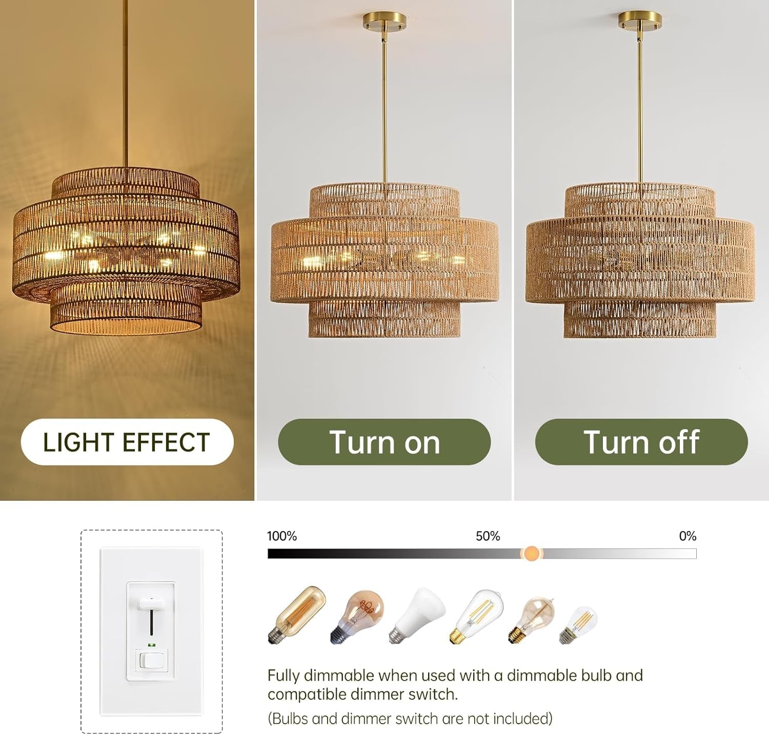 24 Inch Bohemian Handwoven Rattan Chandelier 6 Light-3