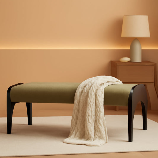 51 Inches Wide Linen Textured Emerald Ottoman Bench-0