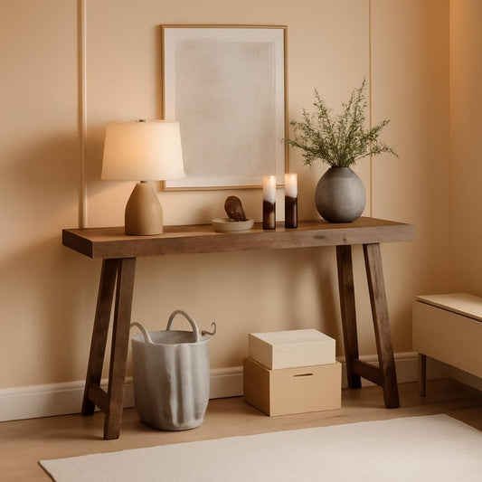 47 Inch Rustic Brown Sturdy Console Table With USB Type C Port-0