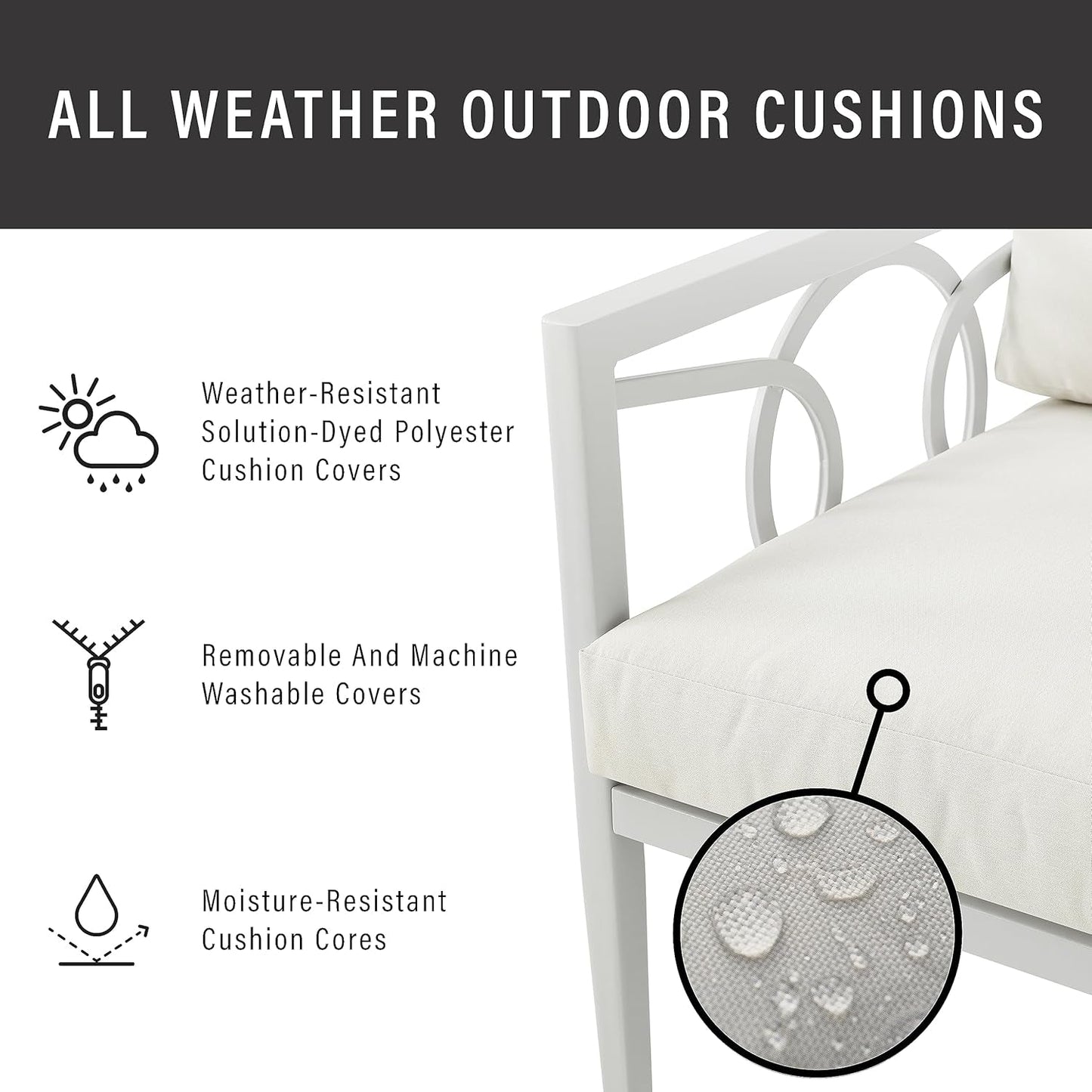 2 Piece Outdoor Coffee Table And Loveseat Set Gray Frame Creme Cushions-3