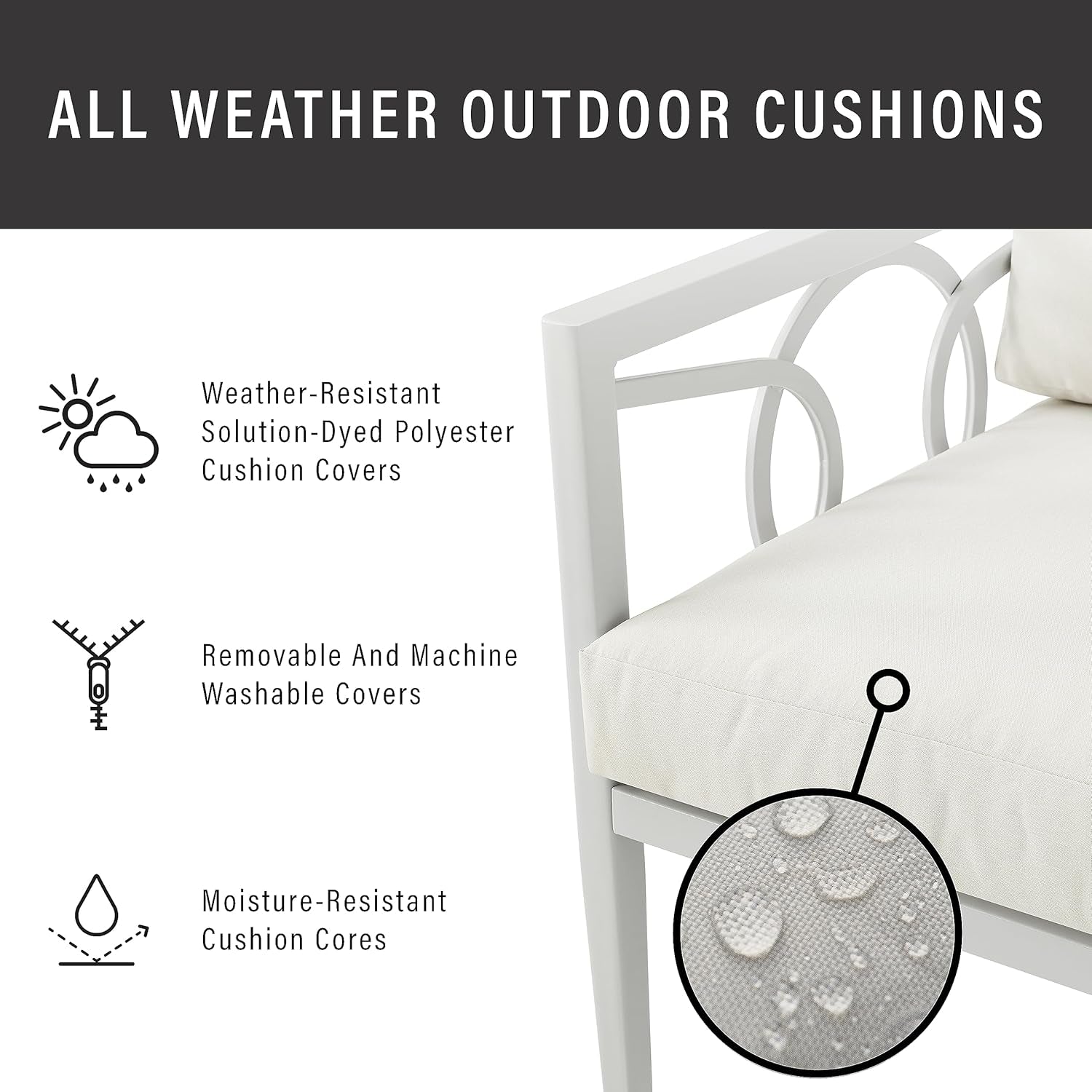 2 Piece Outdoor Coffee Table And Loveseat Set Gray Frame Creme Cushions-3