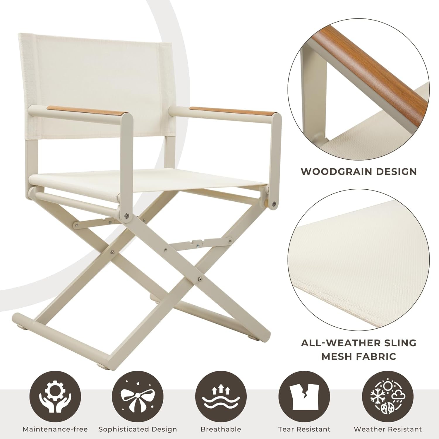 11 Piece Outdoor Dining Set Apricot Sling Mesh Chairs With Wood Grain Expandable Table For 6 To 8-2