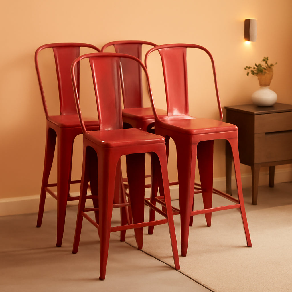 24 Inch Stackable Metal Bar Stools Set Of 4 For Indoor Outdoor Use With Backrest-0