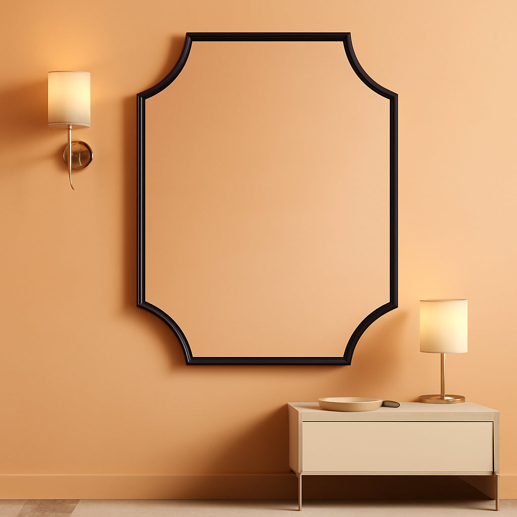 30x40 Black Bathroom Mirror With Gold Scalloped Frame-0