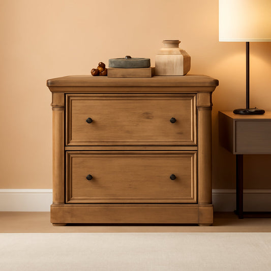 2 Drawer Palladia Filing Cabinet In Vintage Oak Finish For Home Office With Full Extension Slides-0