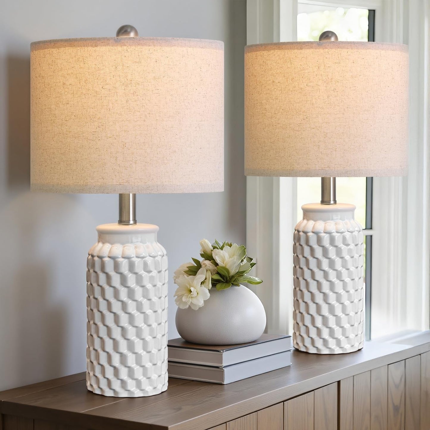20.5 Inch White Ceramic Contemporary Bedside Lamps-3