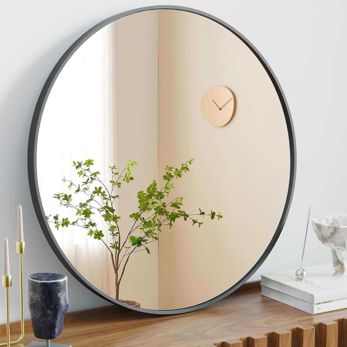 20 Inch Circular Mirror Moistureproof Rustproof Black-1