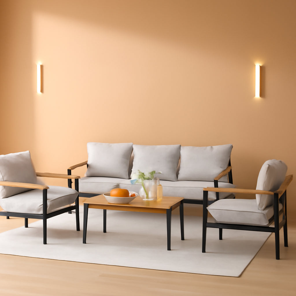 4 Piece Outdoor Patio Set Acacia Wood Sofa and Table-0