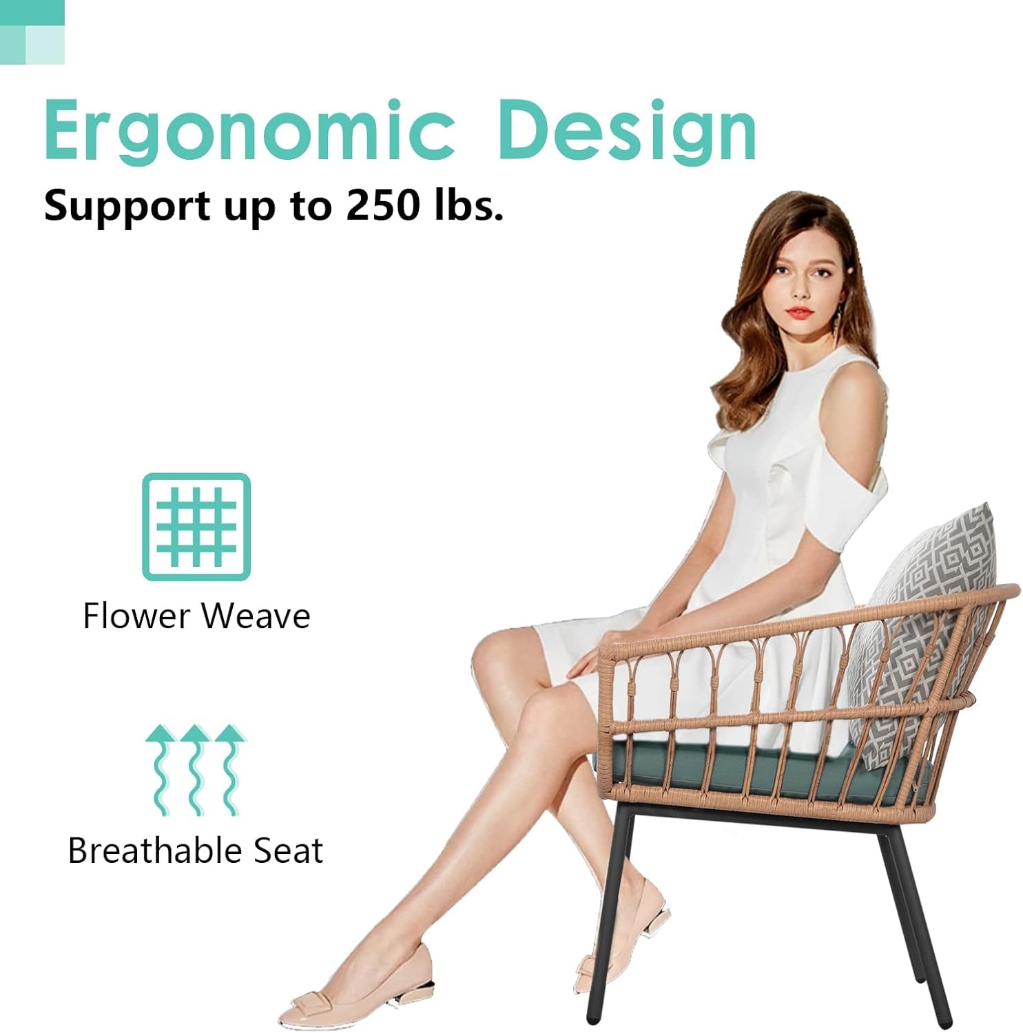 3 Piece Outdoor Patio Furniture Set With Conversation Bistro Tempered Coffee Table And Green Wicker Chairs-2