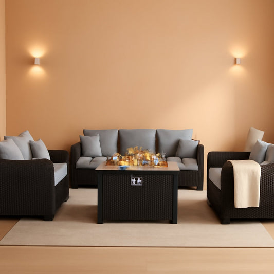 5-Piece Outdoor Patio Furniture Set With 60000 BTU Fire Pit Light Grey-0