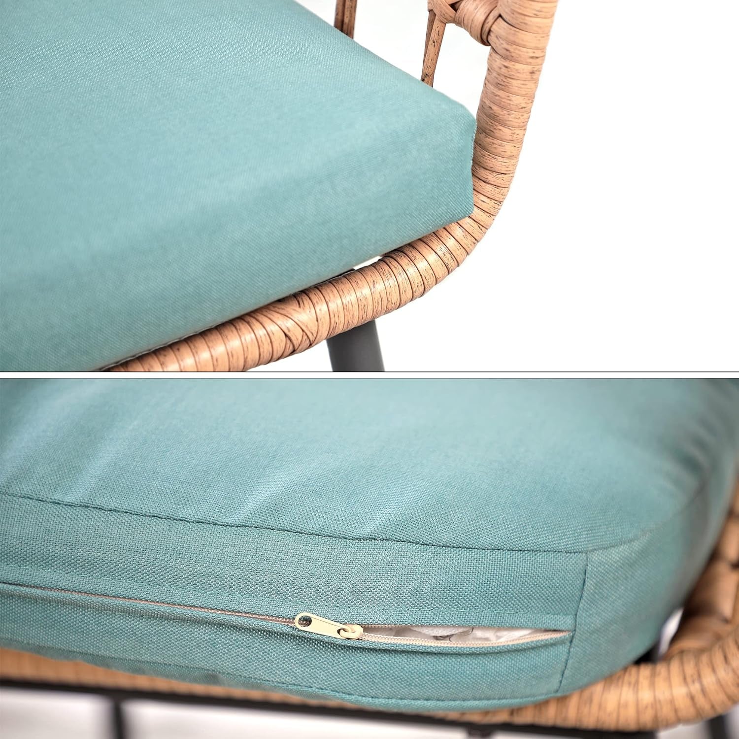 3 Piece Outdoor Patio Furniture Set With Conversation Bistro Tempered Coffee Table And Green Wicker Chairs-4