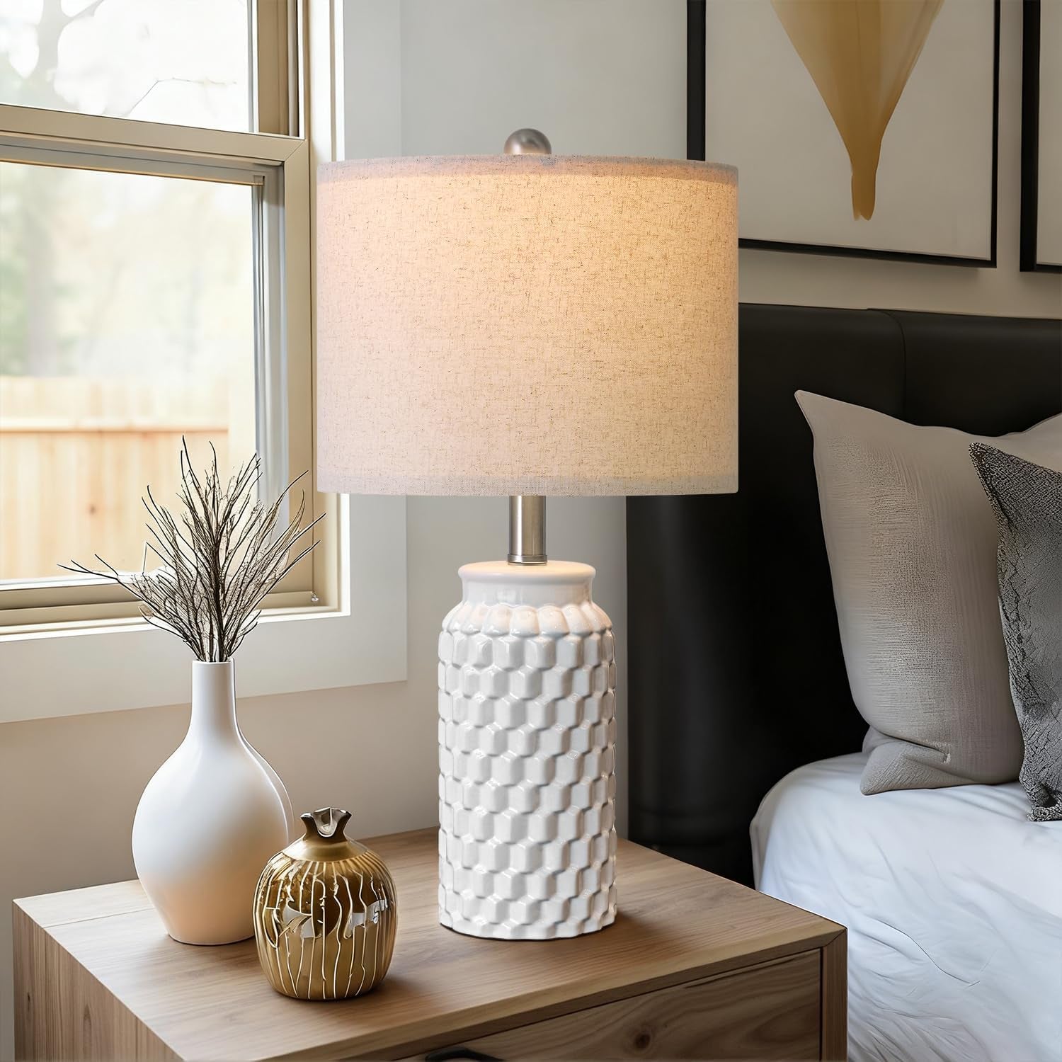 20.5 Inch White Ceramic Contemporary Bedside Lamps-4