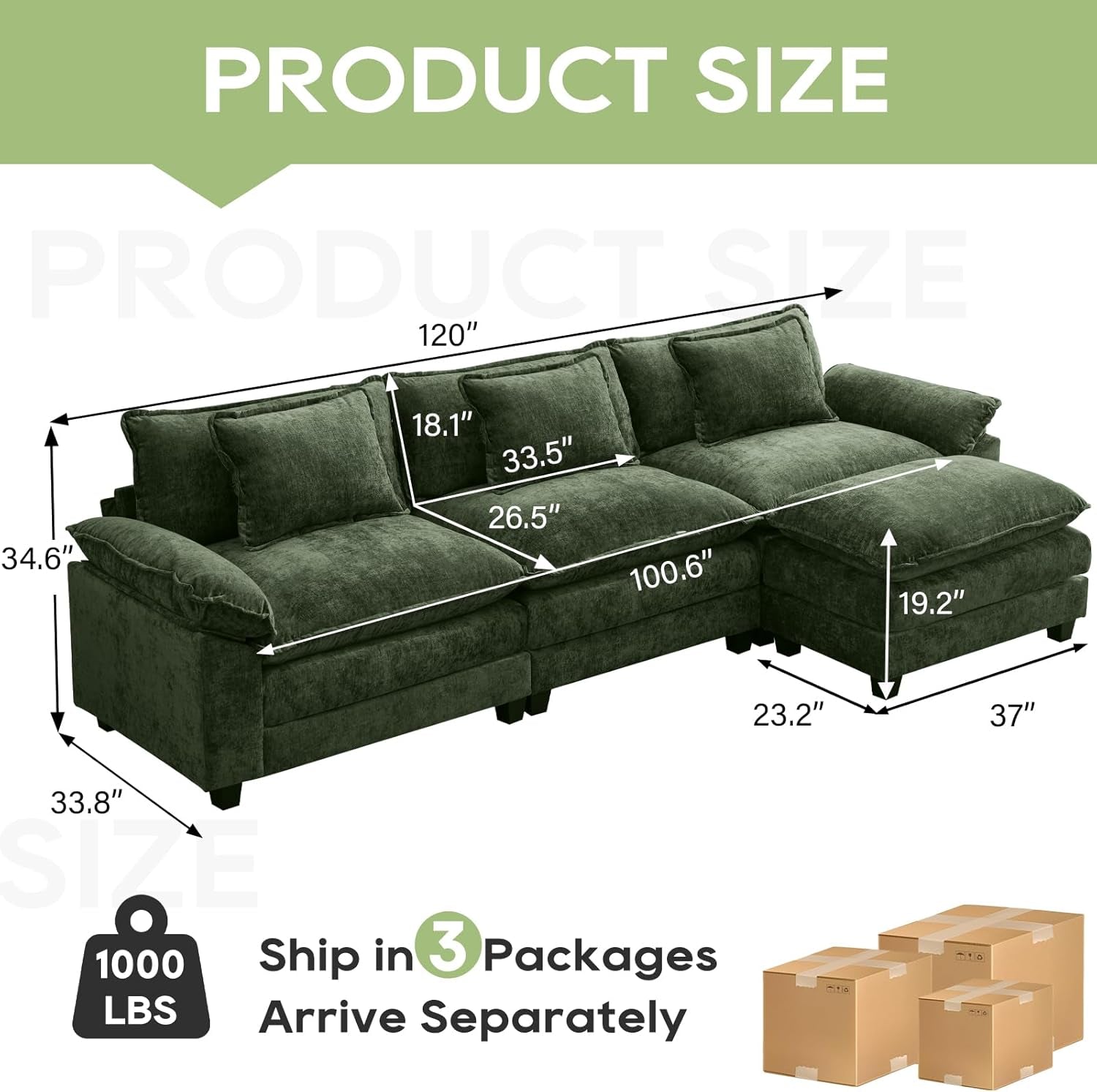 120Inch Green Modular Sectional Sofa Featuring Ottoman-1