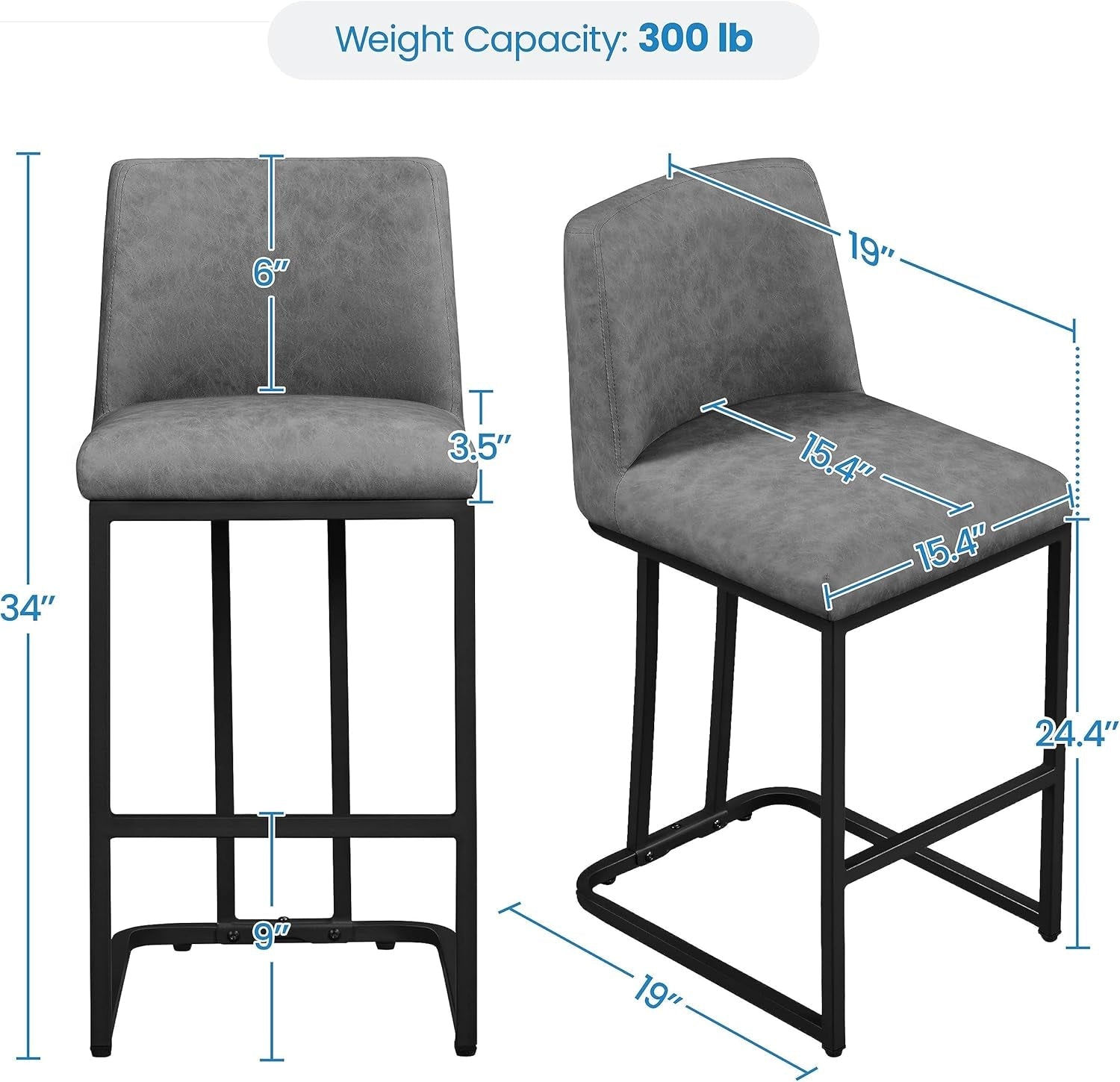 24 Inch Counter Height Leather Bar Stools Gray Set Of 2-2