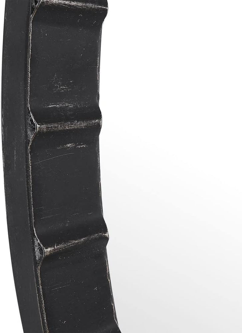 34 Inch Round Industrial Mirror Wall Mounted Matte Black Silver Finish-3