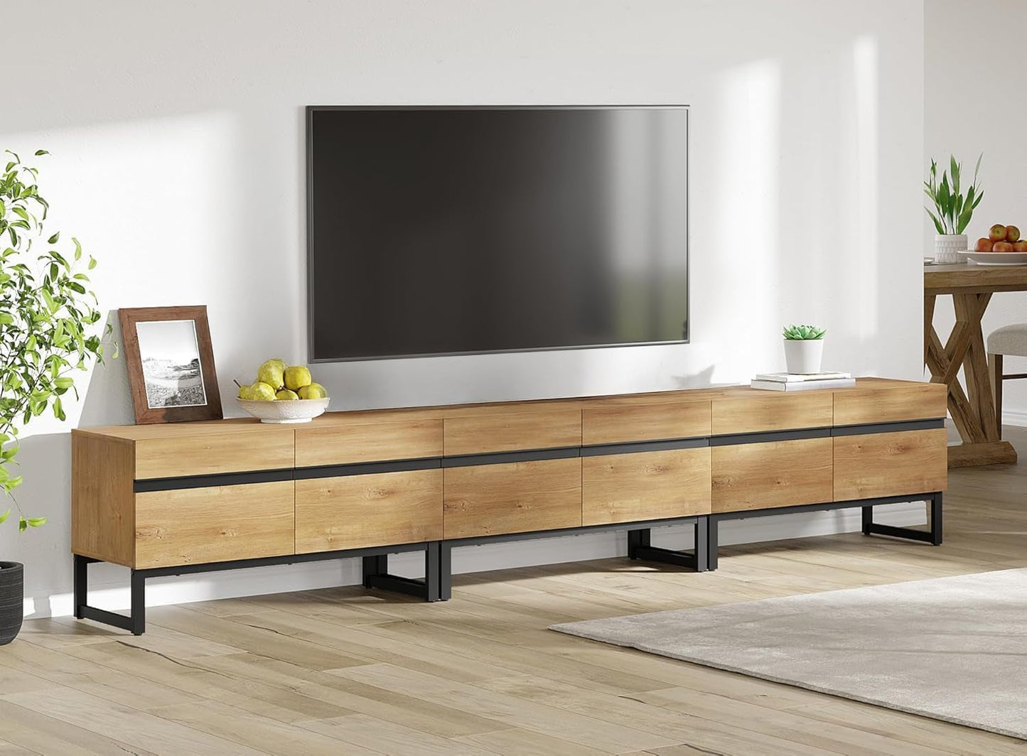 110 Inch Television Stand With Storage Cabinets Oak-2