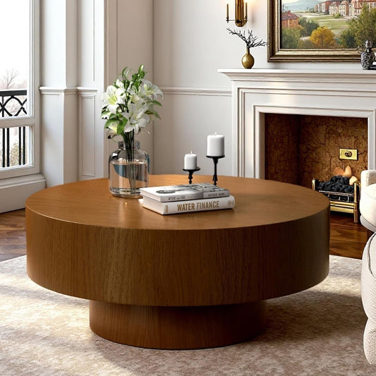 30.5Inch Circular Fluted Drum Coffee Table With Storage-0