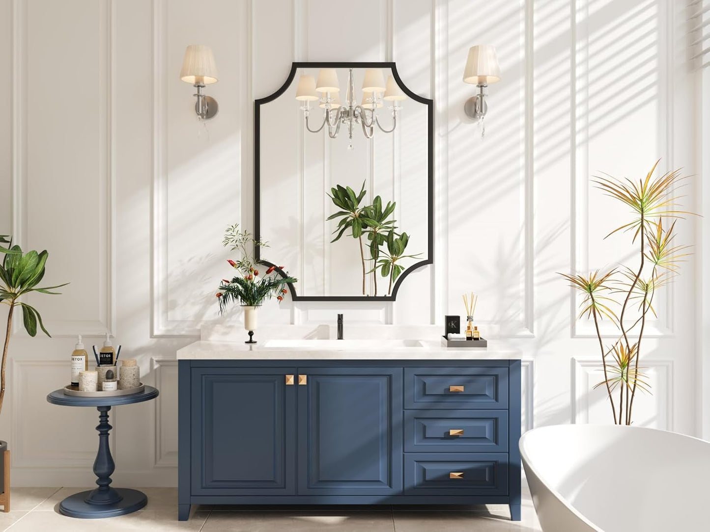 30x40 Black Bathroom Mirror With Gold Scalloped Frame-3