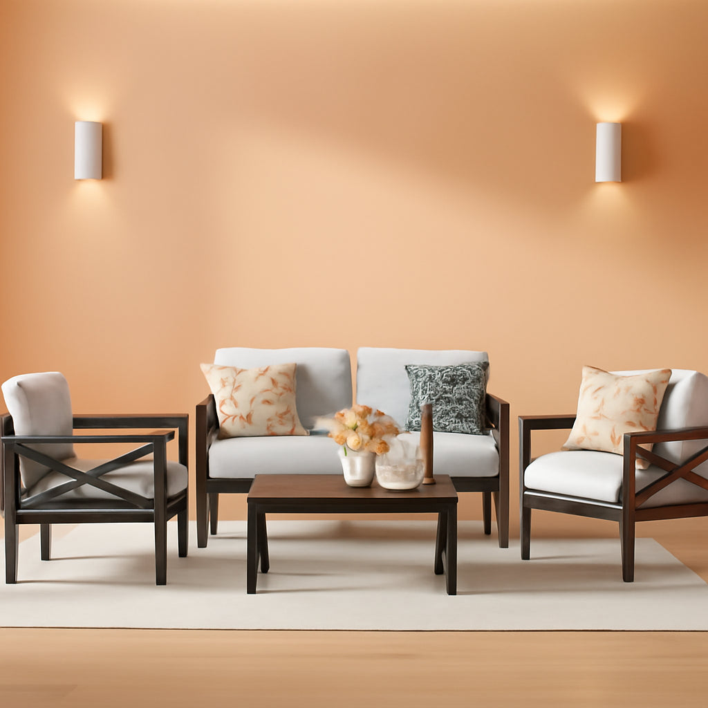 4 Piece Outdoor Metal Patio Set With 5.5 Inch Cushions And Coffee Table-0