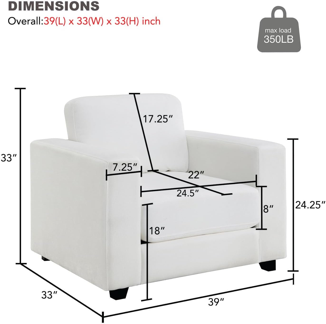 39 Inch Oversized Chenille Upholstered Accent Chair-1