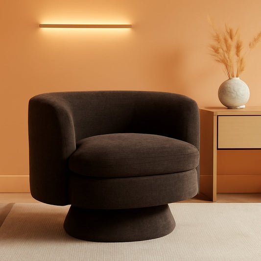 360 Degree Swivel Chair Espresso Velvet Upholstery-0