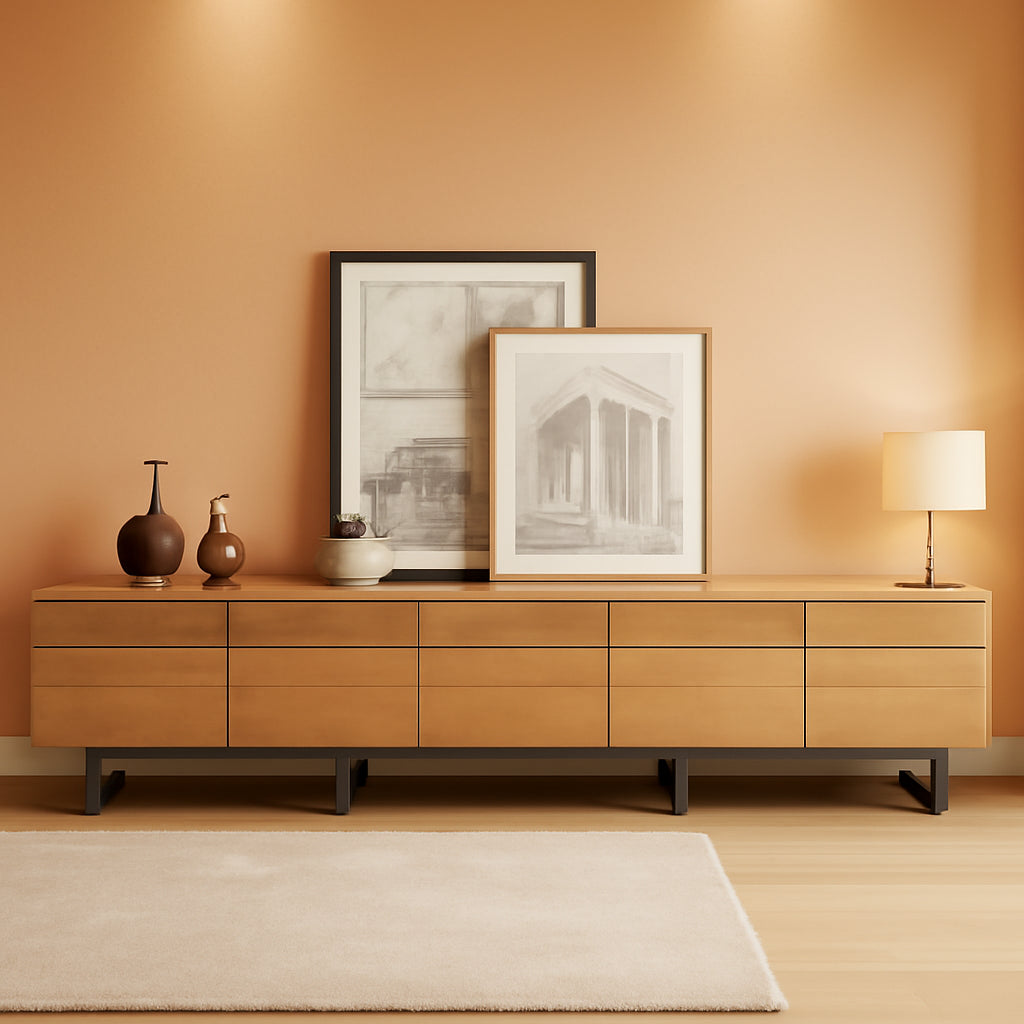 110 Inch Television Stand With Storage Cabinets Oak-0