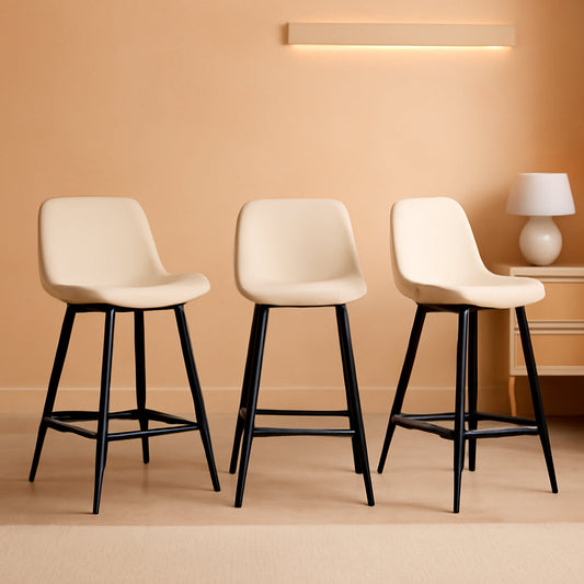 24 Inch Faux Leather Bar Stool Set of 3 With Back and Footrest, Antique White for Kitchen Island-0